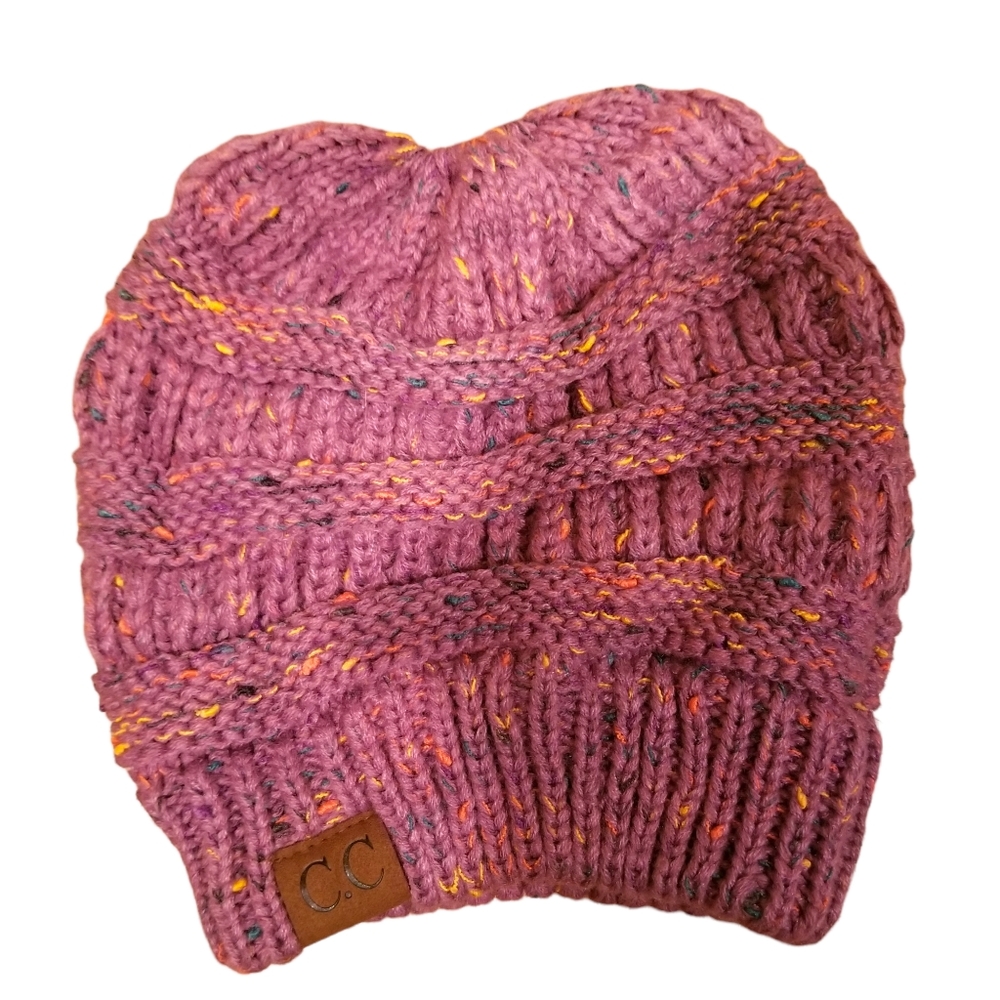 C.C. Lavender Chunky Knit Ponytail Beanie NWOT